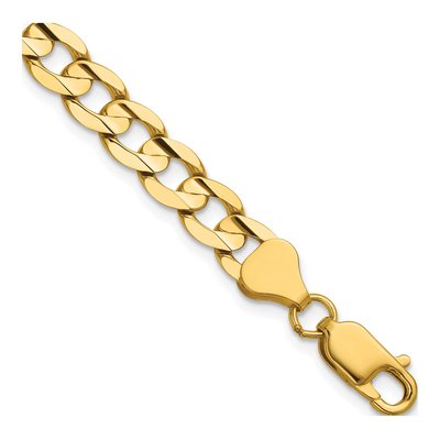 14K Yellow Gold 6.75mm Open Concave Curb Chain Bracelet