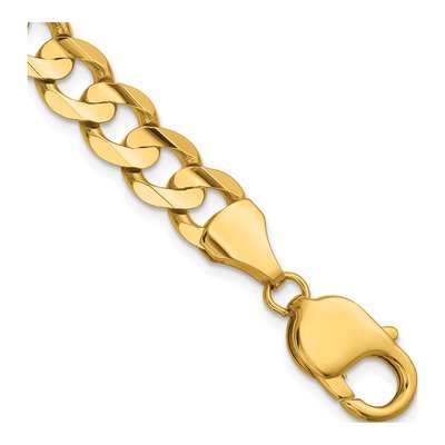 14K Yellow Gold 8.5mm Open Concave Curb Chain Bracelet