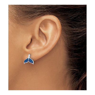 Sterling Silver Whale's Tail Enamel Stud Earrings – view 4