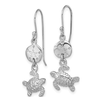 Sterling Silver Sand Dollar Turtle Dangle Earrings – view 3