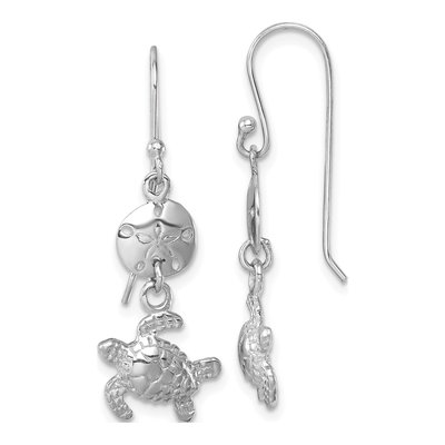 Sterling Silver Sand Dollar Turtle Dangle Earrings