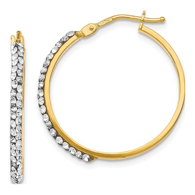14K Yellow Gold 25mm Crystal Hoop Earrings