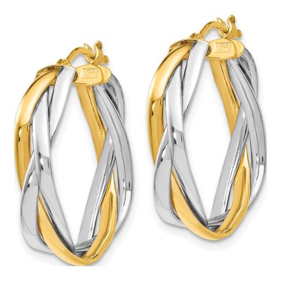 14K Yellow Gold 28mm Braided Hoop Earrings – view 3