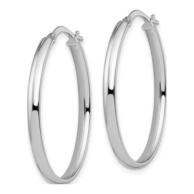 14K White Gold Oval Hoop Earrings – view 3