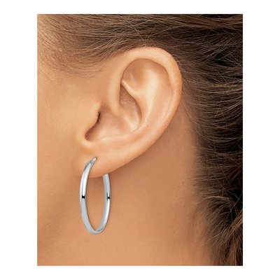 14K White Gold Oval Hoop Earrings – view 4