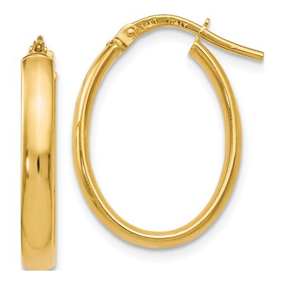 14K Yellow Gold Oval Hoop Earrings