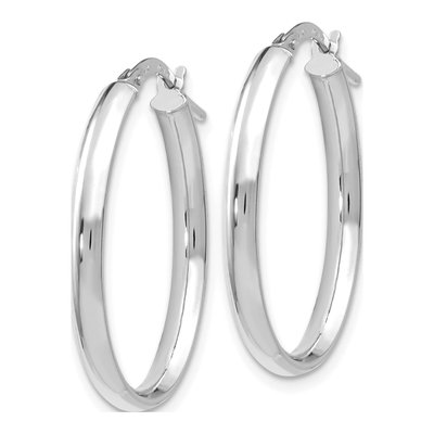14K White Gold Oval Hoop Earrings – view 3