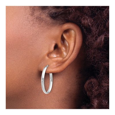 14K White Gold Oval Hoop Earrings – view 4