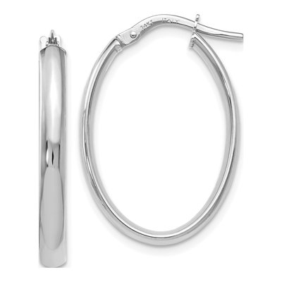 14K White Gold Oval Hoop Earrings
