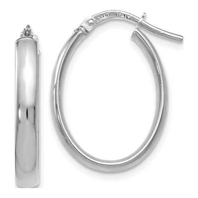 14K White Gold Oval Hoop Earrings