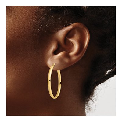 14K Yellow Gold Oval Hoop Earrings – view 4