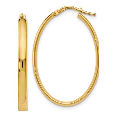14K Yellow Gold Oval Hoop Earrings