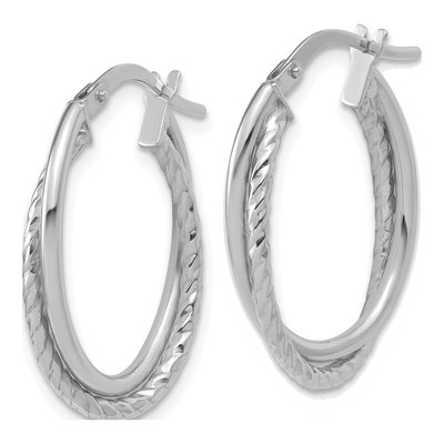 14K White Gold Textured Oval Hoop Earrings – view 3