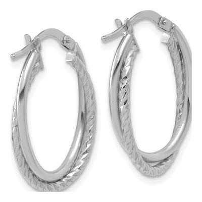 14K White Gold Textured Oval Hoop Earrings – view 4