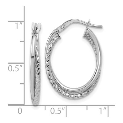 14K White Gold Textured Oval Hoop Earrings – view 5