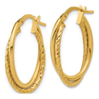 14K Yellow Gold Textured Oval Hoop Earrings – view 3