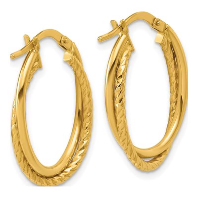 14K Yellow Gold Textured Oval Hoop Earrings – view 4