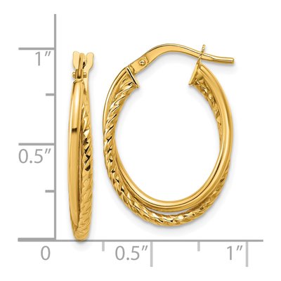 14K Yellow Gold Textured Oval Hoop Earrings – view 5