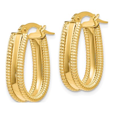 14K Yellow Gold 19mm Textured Oval Hoop Earrings – view 3