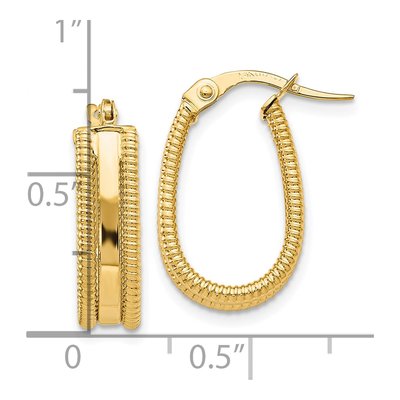 14K Yellow Gold 19mm Textured Oval Hoop Earrings – view 5