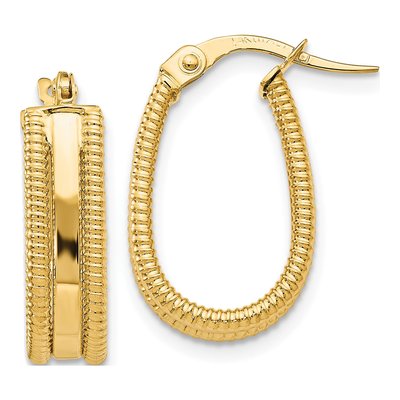 14K Yellow Gold 19mm Textured Oval Hoop Earrings