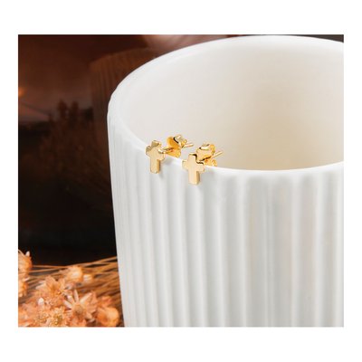 14K Yellow Gold Cross Stud Earrings – view 6