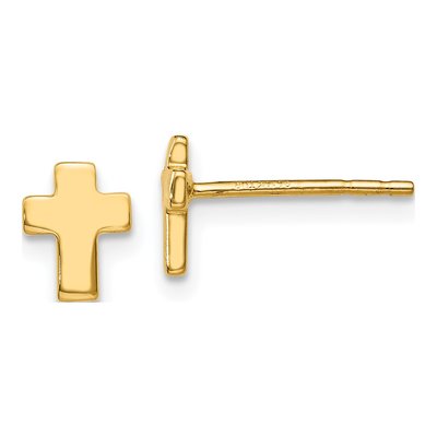 14K Yellow Gold Cross Stud Earrings