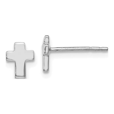 14K White Gold Cross Stud Earrings