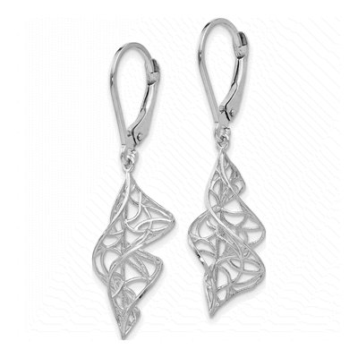 14K White Gold Textured Leverback Earrings – view 3
