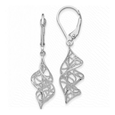 14K White Gold Textured Leverback Earrings