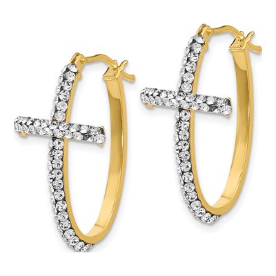 14K Yellow Gold 24mm Crystal Cross Hoop Earrings – view 3