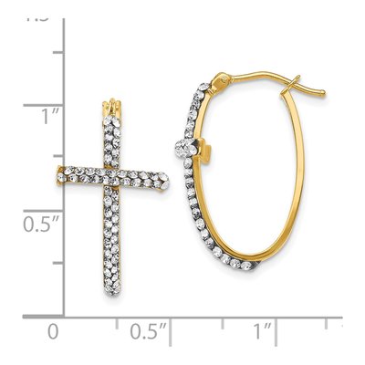 14K Yellow Gold 24mm Crystal Cross Hoop Earrings – view 5