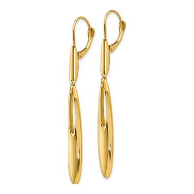 14K Yellow Gold Polished Leverback Dangle Earrings – view 3