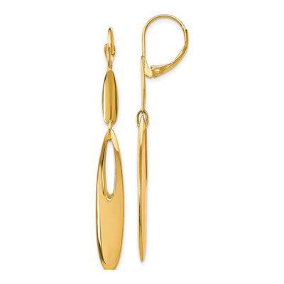 14K Yellow Gold Polished Leverback Dangle Earrings