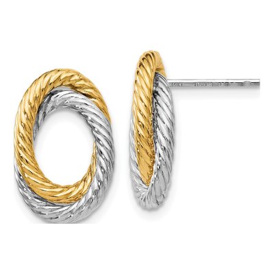 14K Yellow Gold Twisted Oval Stud Earrings