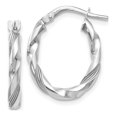 14K White Gold Twisted Hoop Earrings
