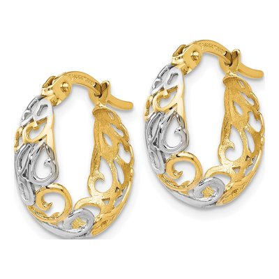 14K Two-Tone Gold 15mm Filigree Hoop Earrings – view 3