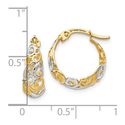 14K Two-Tone Gold 15mm Filigree Hoop Earrings – view 5