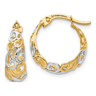 14K Two-Tone Gold 15mm Filigree Hoop Earrings