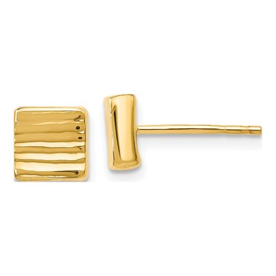 14K Yellow Gold Textured Button Stud Earrings