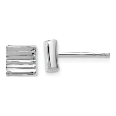 14K White Gold Textured Button Stud Earrings