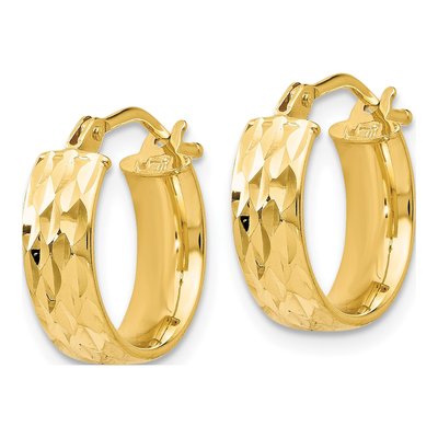14K Yellow Gold 14mm Diamond-Cut Hoop Earrings – view 3