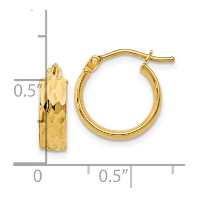 14K Yellow Gold 14mm Diamond-Cut Hoop Earrings – view 5