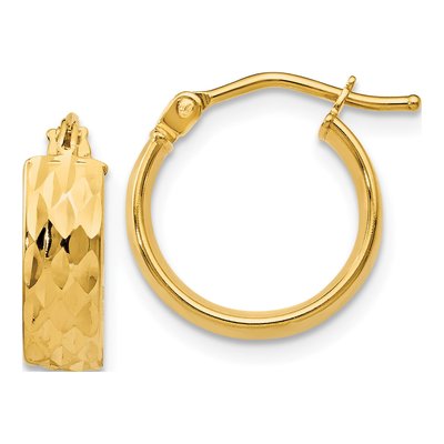 14K Yellow Gold 14mm Diamond-Cut Hoop Earrings