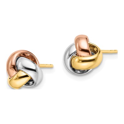 14K Tri-Color Gold Love Knot Button Stud Earrings – view 3