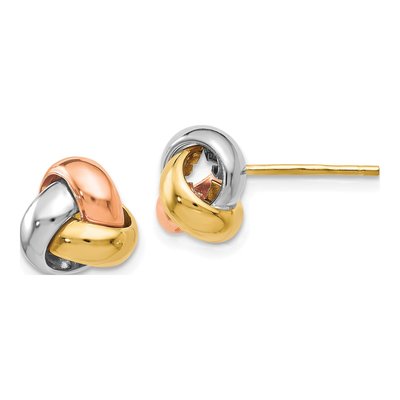 14K Tri-Color Gold Love Knot Button Stud Earrings