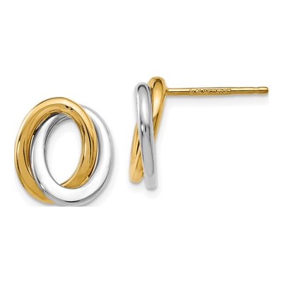 14K Two-Tone Gold Love Knot Button Stud Earrings