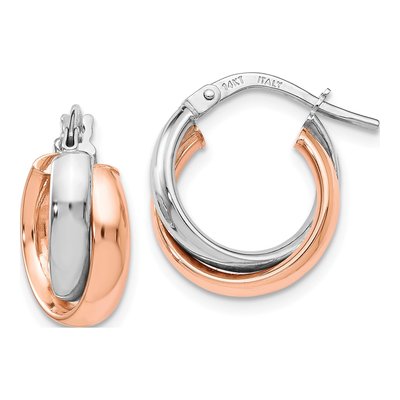 14K Two-Tone Gold Hollow Hoop Earrings