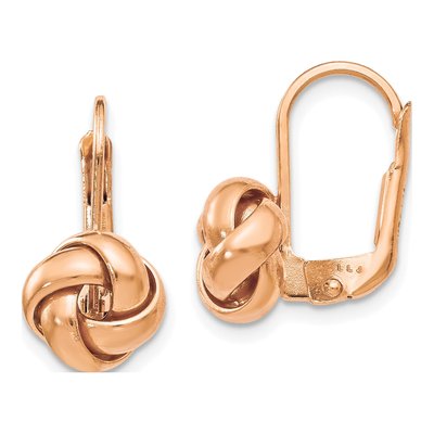 14K Yellow Gold Love Knot Leverback Earrings