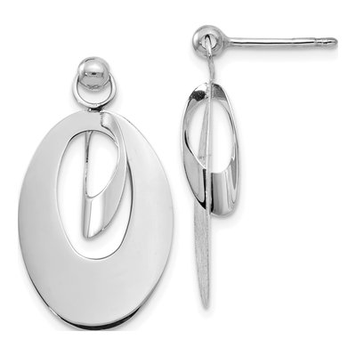 14K White Gold Reversible Oval Dangle Earrings – view 6